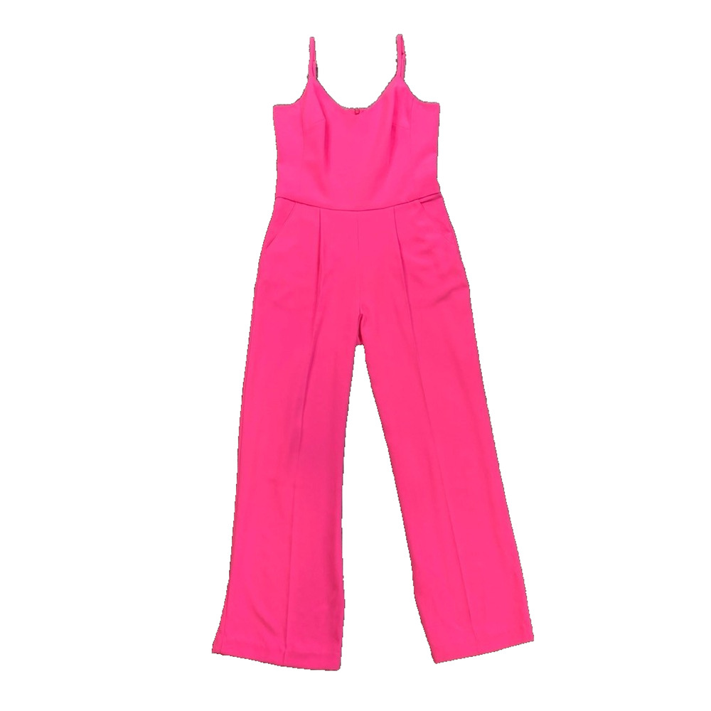 Trina Turk Jumpsuit Womens 6 Pink Pleated Sleeveless Back Zip Pockets Trousers